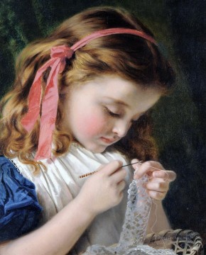 かぎ針編みをする少女ソフィー・ゲンゲンブレ・アンダーソンの子供 Oil Paintings